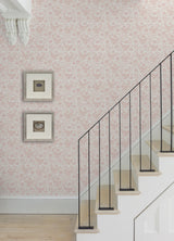 Winged Serenade Pink Peel and Stick Wallpaper by NuWallpaper Waverly Folk-Inspired Birds Florals and Vines Transitional Wallpaper - WVS6484
