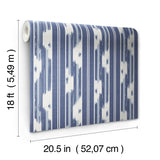 Ojai Blue and White Ikat-Inspired Vertical Stripe Fully Removable Peel and Stick Wallpaper from Waverly by NuWallpaper WallPops - WVS6485