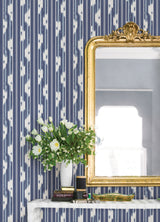 Ojai Blue and White Ikat-Inspired Vertical Stripe Fully Removable Peel and Stick Wallpaper from Waverly by NuWallpaper WallPops - WVS6485