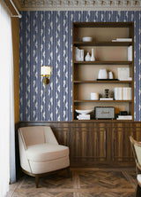 Ojai Blue and White Ikat-Inspired Vertical Stripe Fully Removable Peel and Stick Wallpaper from Waverly by NuWallpaper WallPops - WVS6485