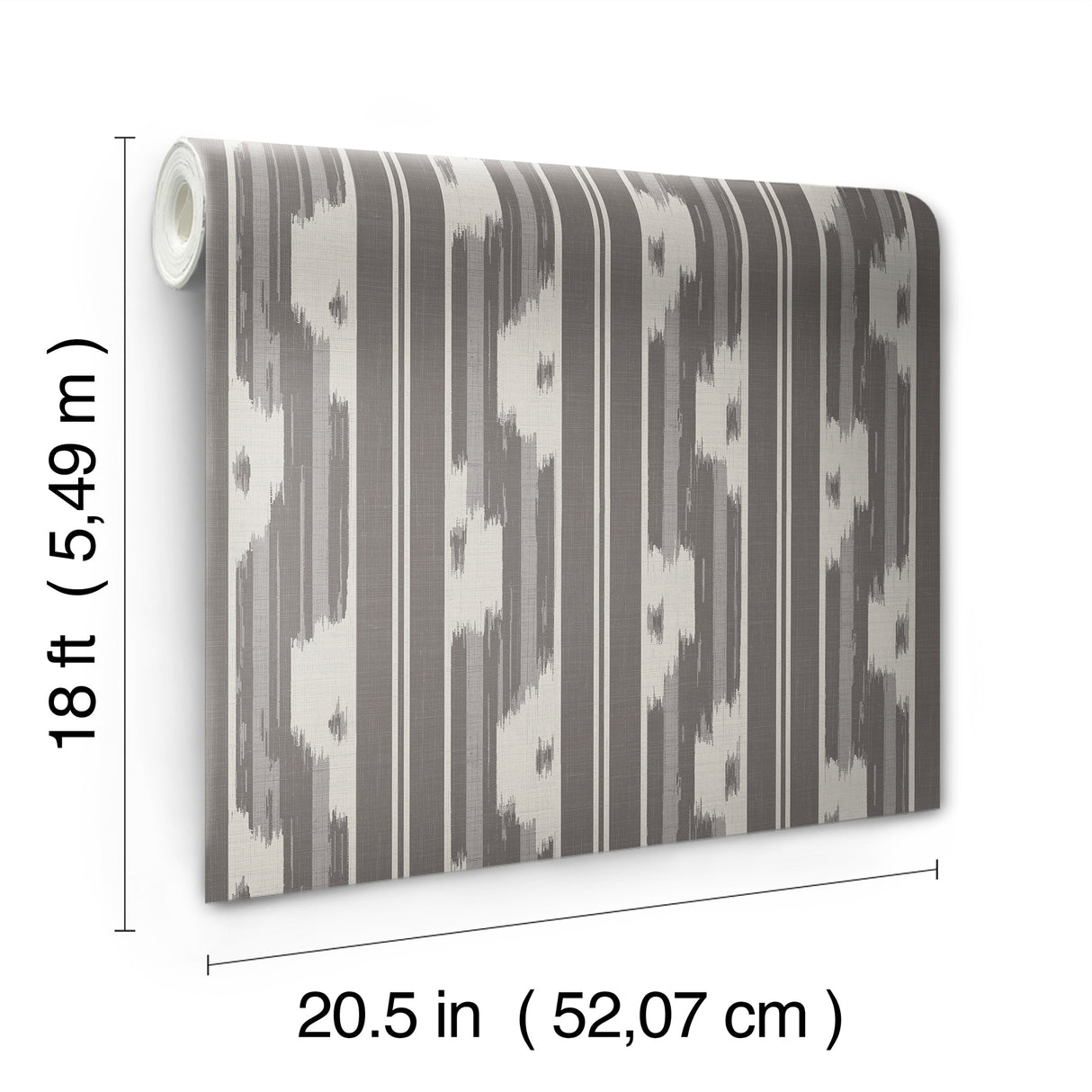 Ojai Charcoal by NuWallpaper Grey and White Ikat-Inspired Vertical Stripe Transitional Peel and Stick Wallpaper Waverly Collection - WVS6486