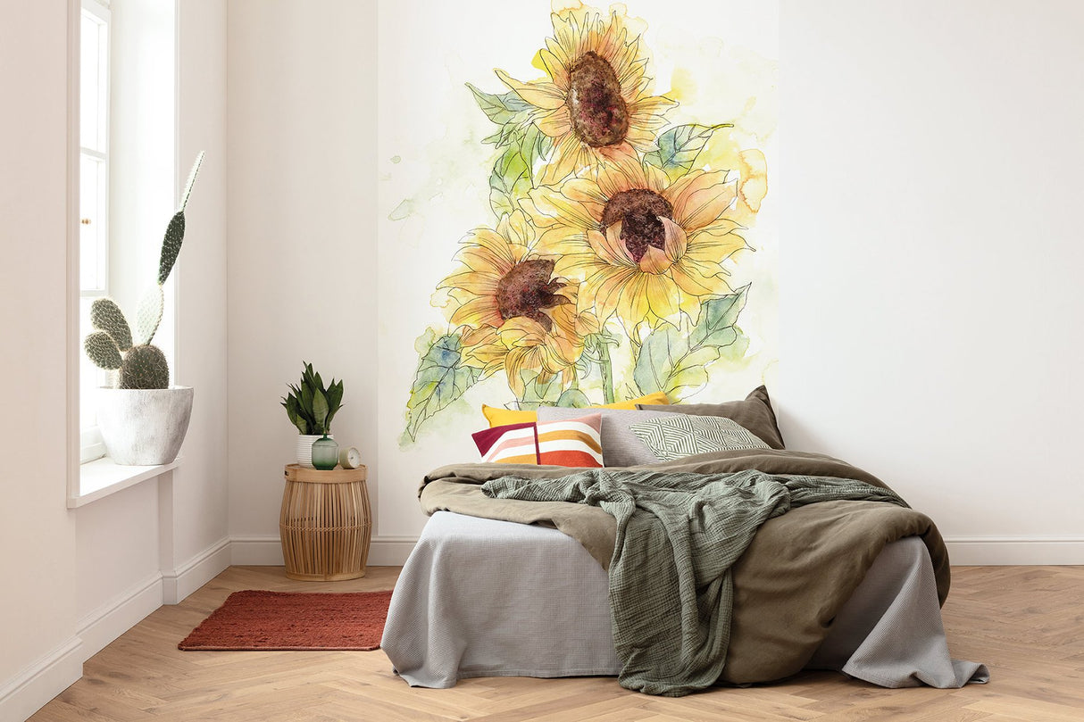 Girasol Sunflower Watercolor Floral Wall Mural - Komar X4-1008