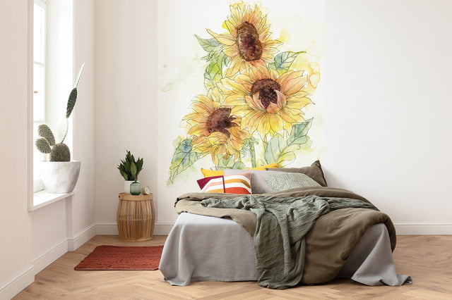 Girasol Sunflower Watercolor Floral Wall Mural - Komar X4-1008
