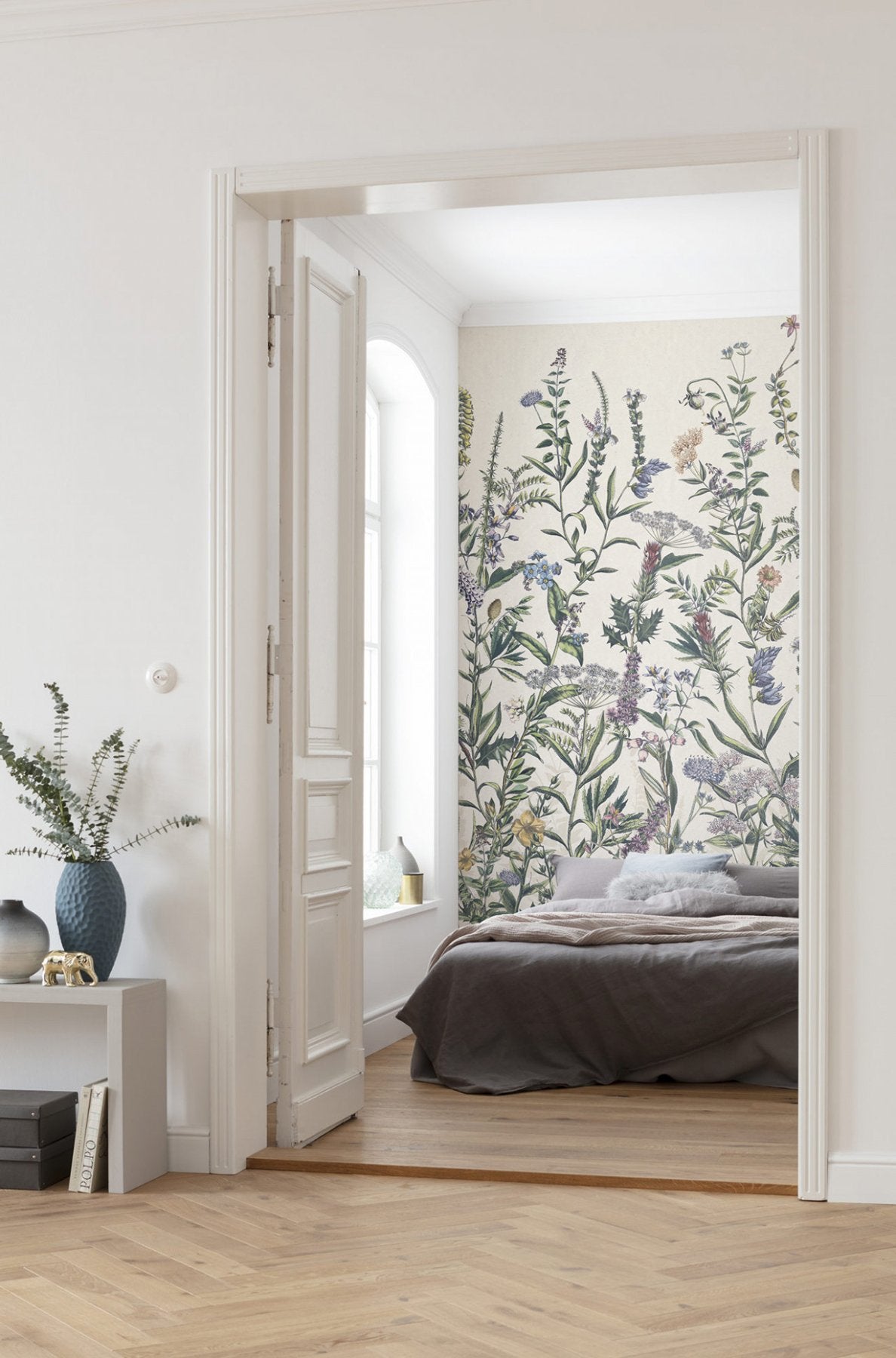 Flowering Herbs Botanical Cream Multicolor Wall Mural with Modern Floral Pattern - Komar X4-1011