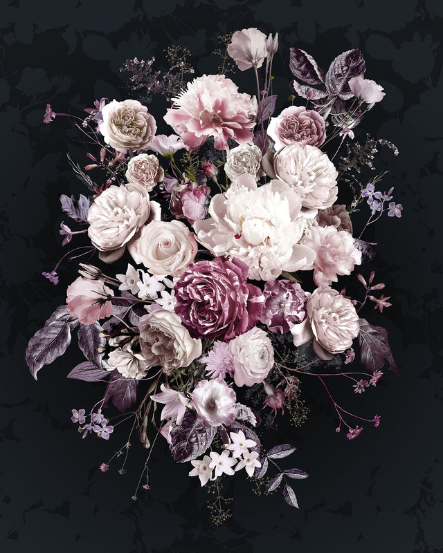 Bouquet Noir Black Floral Wall Mural with Glam Flowers Pattern - Komar X4-1018