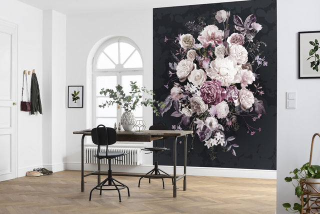 Bouquet Noir Black Floral Wall Mural with Glam Flowers Pattern - Komar X4-1018