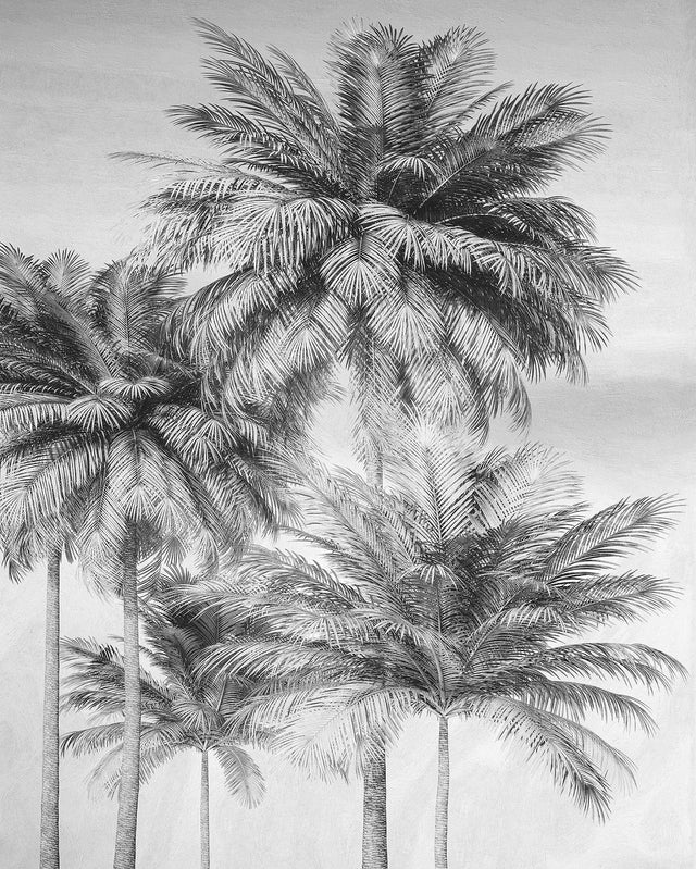 Overcast Palm Greys Wall Mural with Black & White Trees Pattern - Komar X4-1019