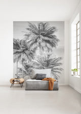 Overcast Palm Greys Wall Mural with Black & White Trees Pattern - Komar X4-1019