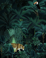 Jungle Night Green Wall Mural with Botanical Leaves Scenic Pattern - Komar X4-1027