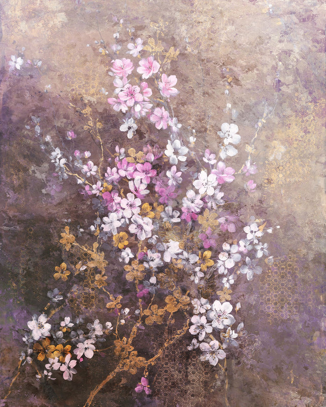 Hanami Purple Floral Wall Mural with Cherry Blossom Pattern, Modern Style - Komar X4-1072