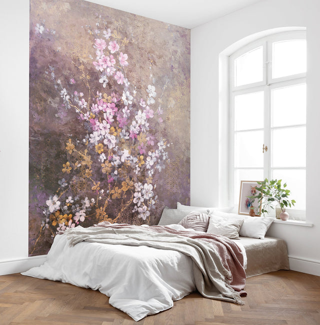 Hanami Purple Floral Wall Mural with Cherry Blossom Pattern, Modern Style - Komar X4-1072