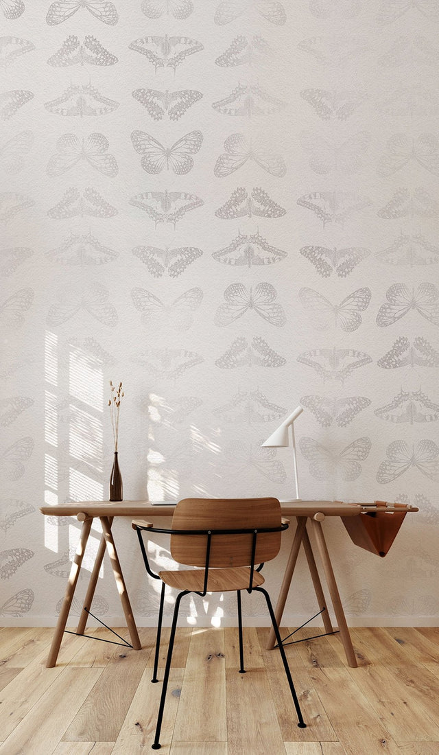 Mur de Papillons Grey Non Woven Wall Mural with Whimsical Butterfly Pattern - Komar X4-1076