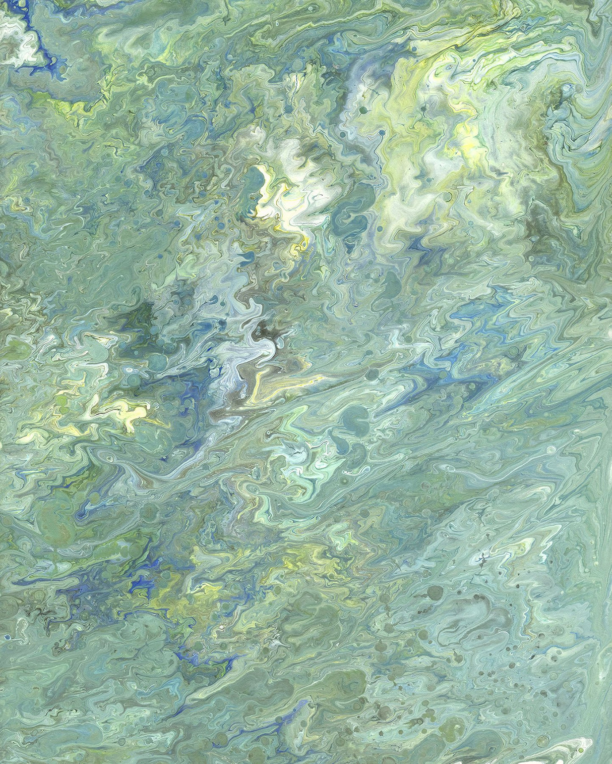 Flow Reflection Teal and Green Marbled Non Woven Wall Mural - Komar X4-1080