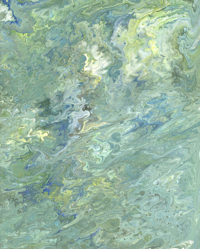 Flow Reflection Teal and Green Marbled Non Woven Wall Mural - Komar X4-1080