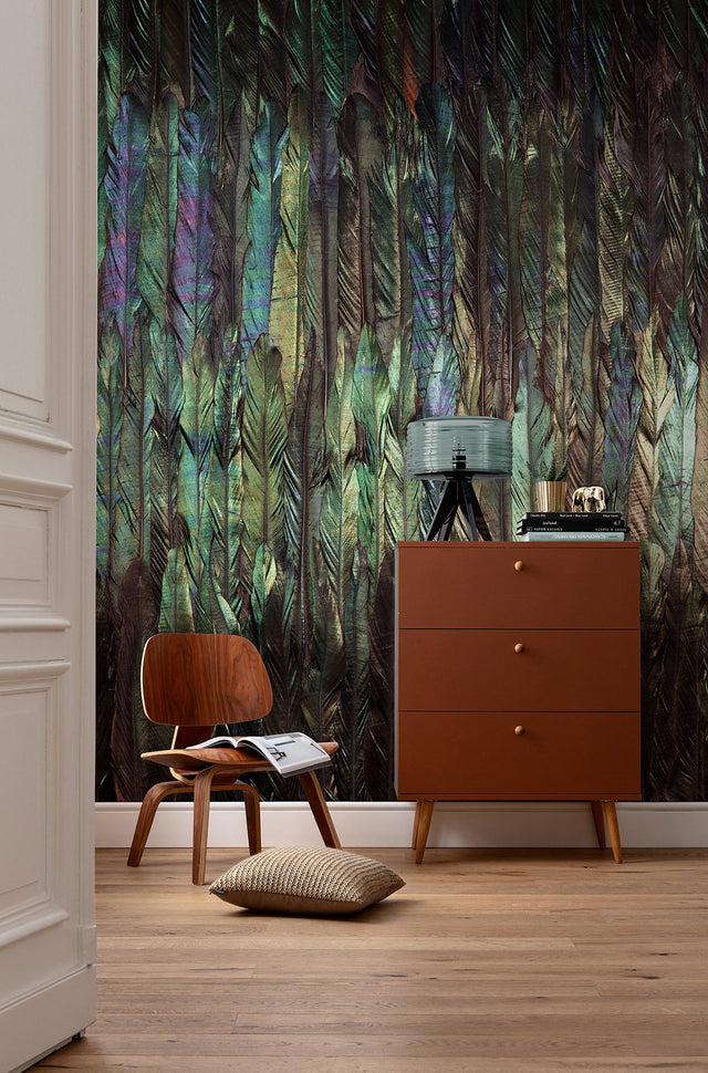 Dark Wings Iridescent Feather Black Wall Mural - Komar X4-1081
