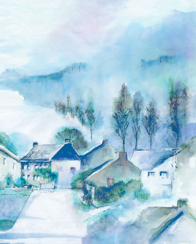 Hamlet Scenic Blue Watercolor Village Wall Mural - Komar X4-1090