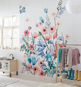 Aquitaine Multicolor Wall Mural with Whimsical Floral Watercolor Pattern - Komar X4-1099