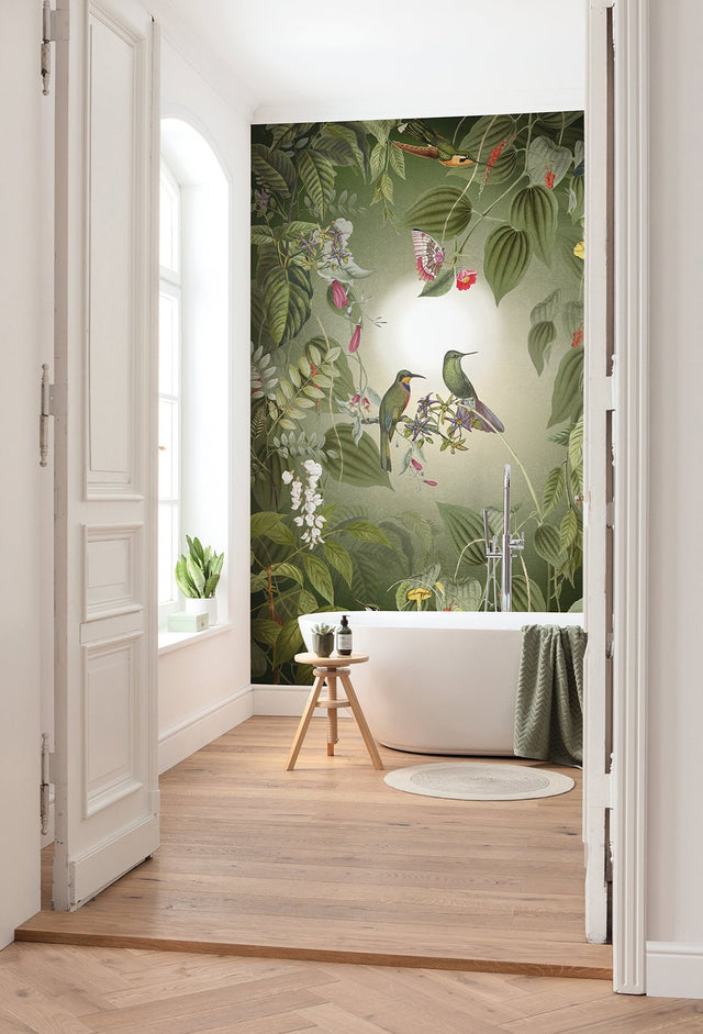 Wildlife Birds Green Wall Mural with Hummingbirds and Butterflies - Komar X4-1100