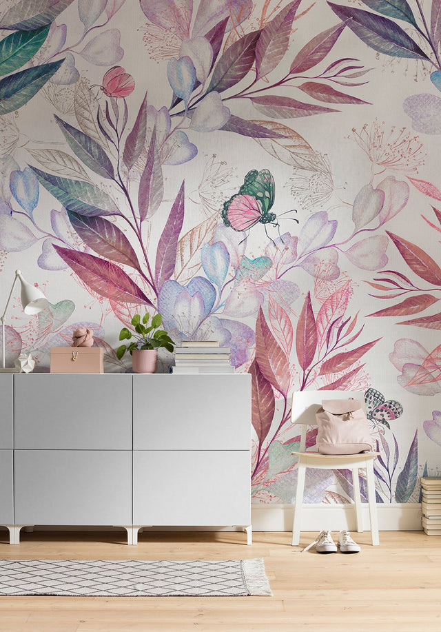 Eucalyptus Multicolor Wall Mural with Whimsical Butterflies in Non Woven - Komar X5-1082