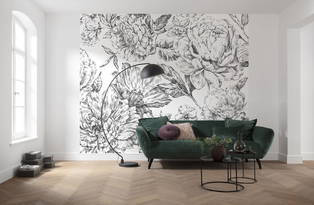 Flowerbed Black & White Botanical Non Woven Wall Mural - Komar X6-1036