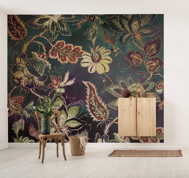 Moonshadow Blossom Green Jacobean Floral Wall Mural - Komar X6-1078