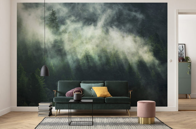 Misty Crowns Green Scenic Clouds Wall Mural - Komar X7-1003