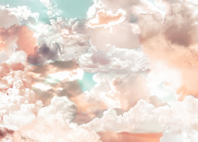 Mellow Clouds Pink and Blue Non-Woven Wall Mural with Whimsical Abstract Clouds - Komar X7-1014
