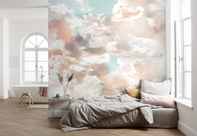 Mellow Clouds Pink and Blue Non-Woven Wall Mural with Whimsical Abstract Clouds - Komar X7-1014