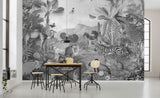 Flora & Fauna Black and White Scenic Wall Mural with Novelty Jungle Animals - Komar X7-1016