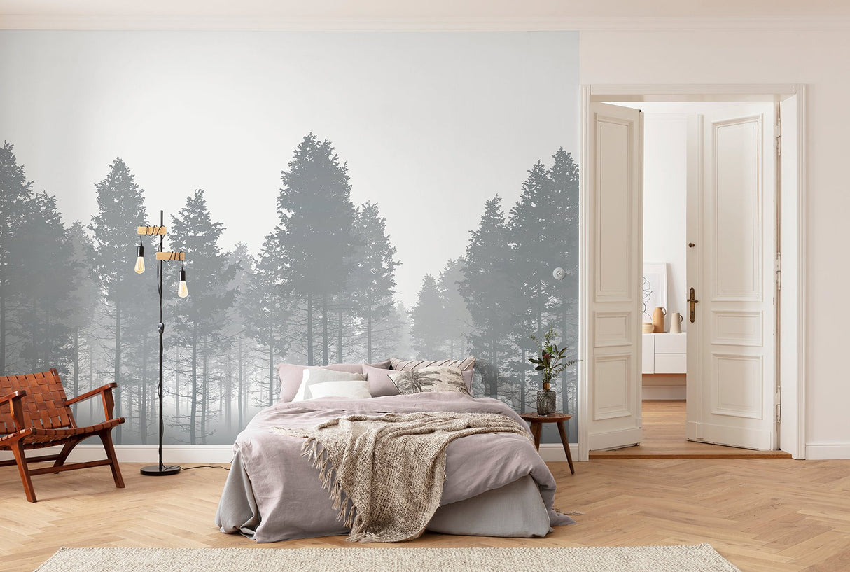 Nebula Gray Trees Non-Woven Wall Mural with Modern Nature Style - Komar X7-1021