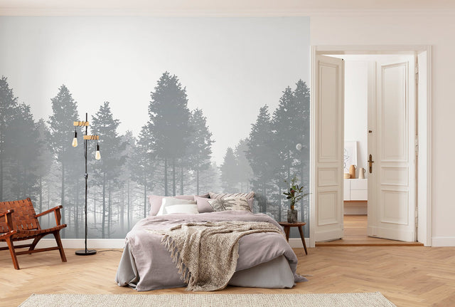 Nebula Gray Trees Non-Woven Wall Mural with Modern Nature Style - Komar X7-1021