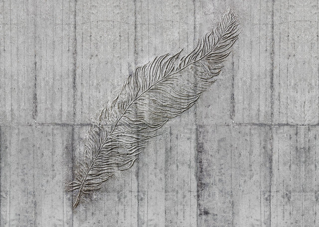 Concrete Feather Gray Wall Mural with Modern Graphic Feather Pattern - Komar X7-1023