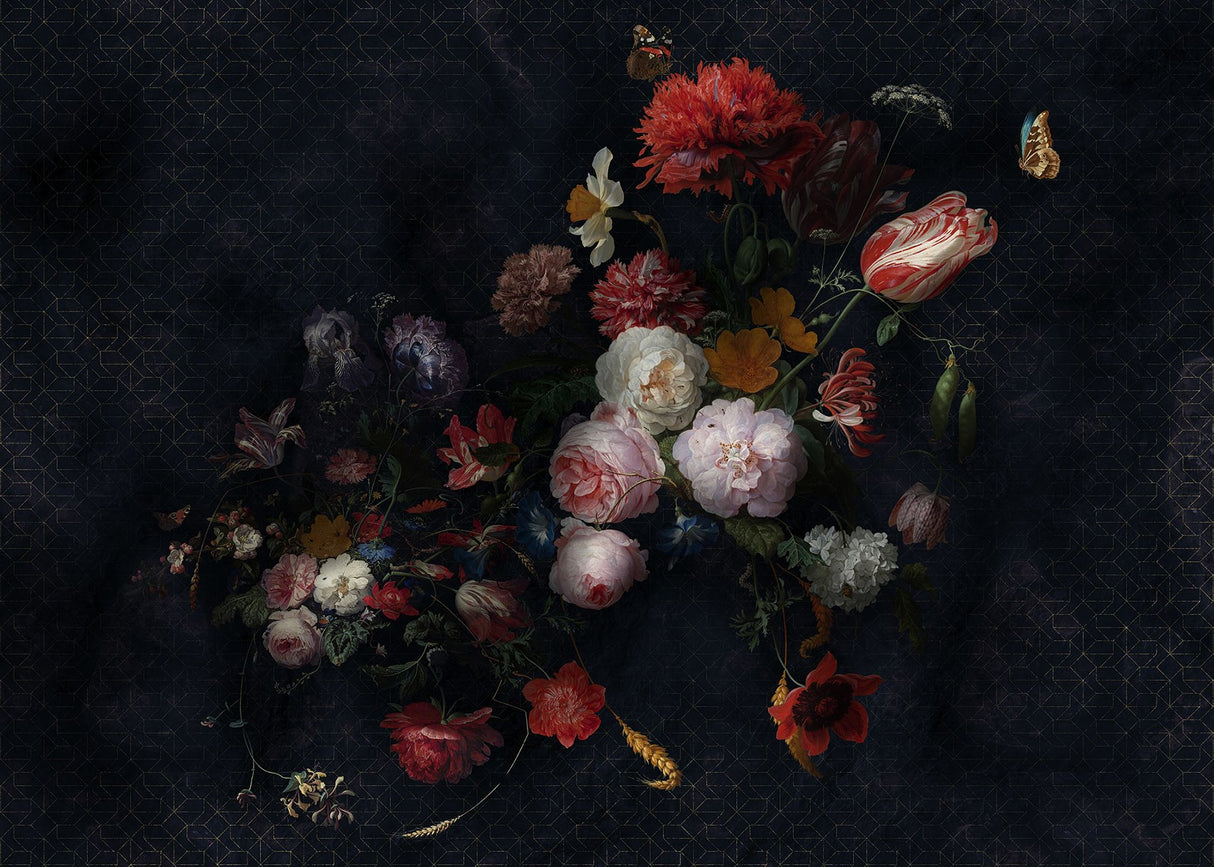 Amsterdam Flowers Black Non Woven Floral Wall Mural - Komar X7-1044