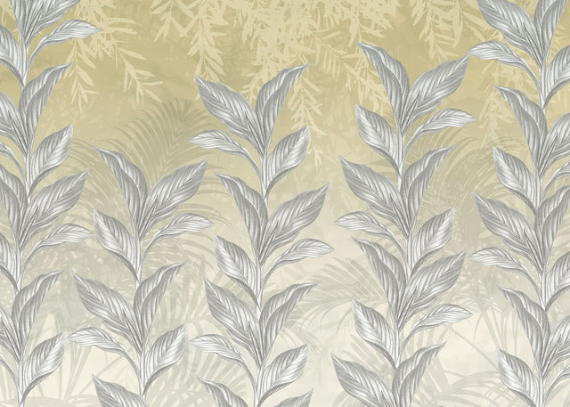Spring Frost Yellow and Silvery Grey Leaves Tropical Non Woven Wall Mural - Komar X7-1088