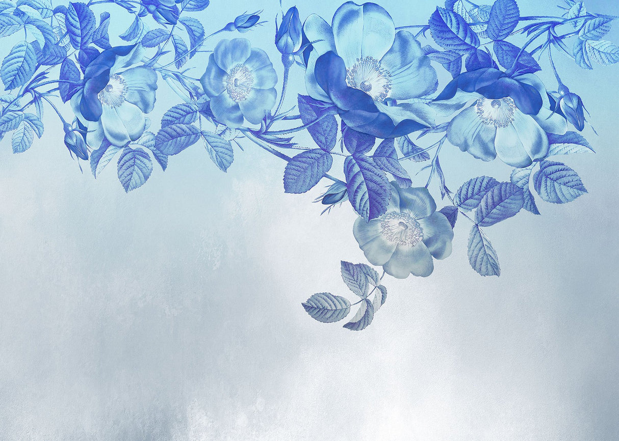 Blue Aura Blue Floral Wall Mural with Whimsical Nature Design - Komar X7-1094