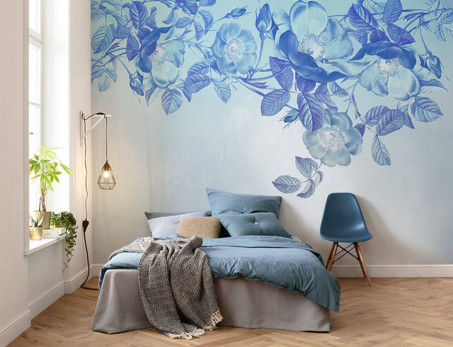 Blue Aura Blue Floral Wall Mural with Whimsical Nature Design - Komar X7-1094