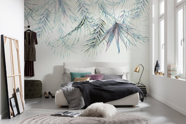Palm Spring Blue Botanical Leaves Wall Mural - Komar X7-1097