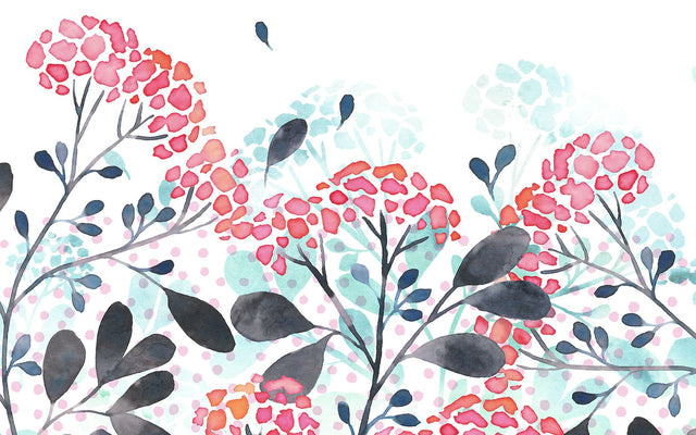 Summer Breath Pink Floral Watercolor Wall Mural - Komar X8-1070