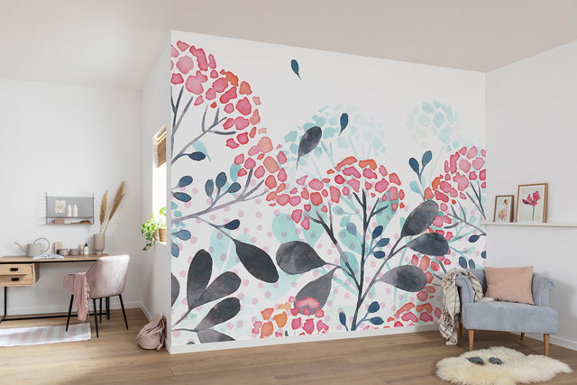 Summer Breath Pink Floral Watercolor Wall Mural - Komar X8-1070