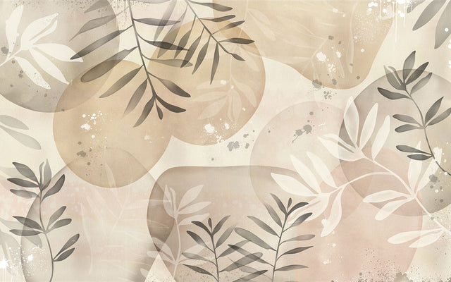 Pearl Neutral Leaves Bohemian Non Woven Wall Mural - Komar X8-1098