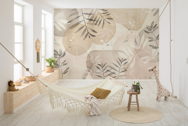 Pearl Neutral Leaves Bohemian Non Woven Wall Mural - Komar X8-1098