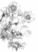Embroidered Flowers Black & White Non Woven Wall Mural with Floral Sketch Pattern - Komar XXL2-1035