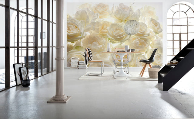 Ivory Rose Wall Mural in Ivory with Floral Rose Motif - Komar XXL4-007