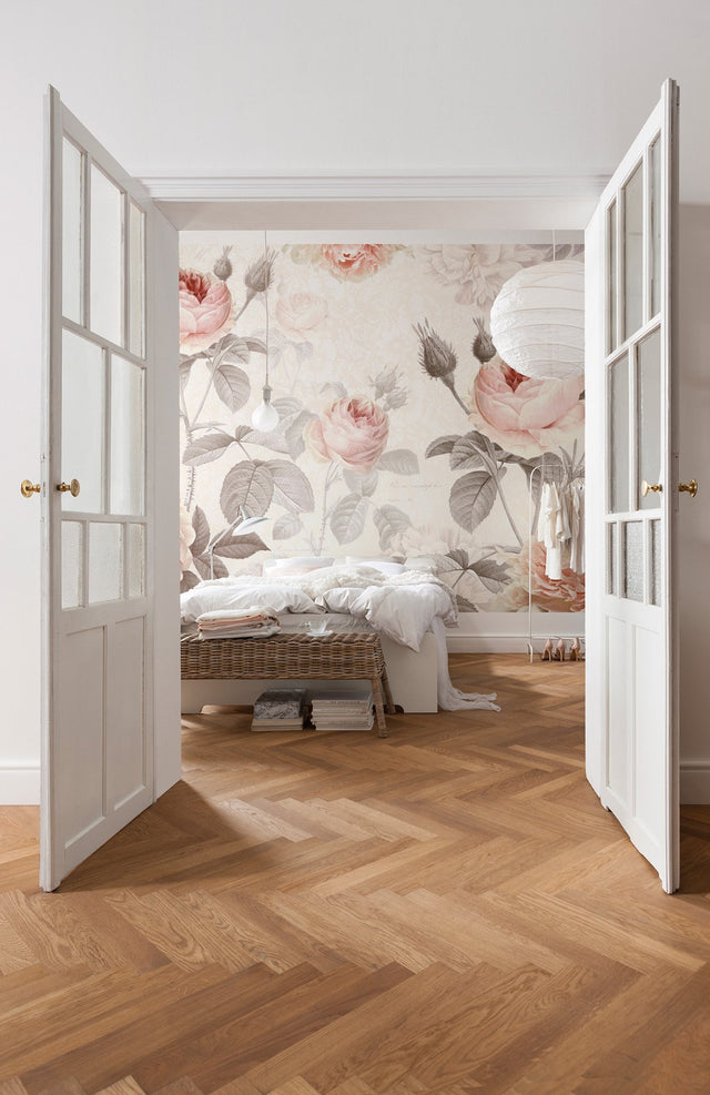 La Maison Pink Floral Wall Mural with Vintage Rose Motif - Komar XXL4-034