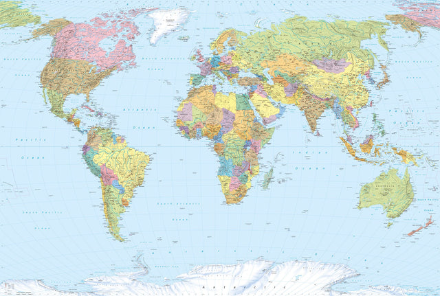 World Map Multicolor Non Woven Wall Mural with Kids Map Motif - Komar XXL4-038
