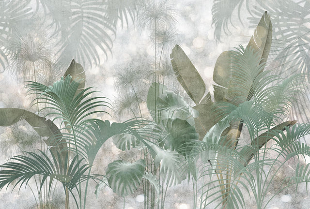 Paillettes Tropicales Green Non-Woven Photomural with Tropical Trees Pattern - Komar XXL4-1033