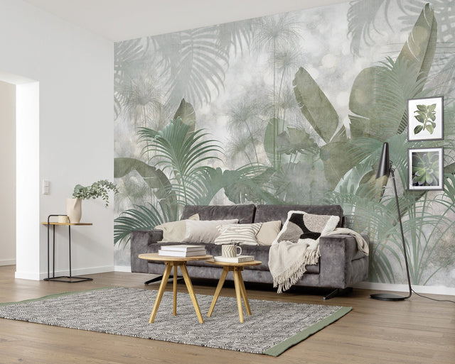 Paillettes Tropicales Green Non-Woven Photomural with Tropical Trees Pattern - Komar XXL4-1033