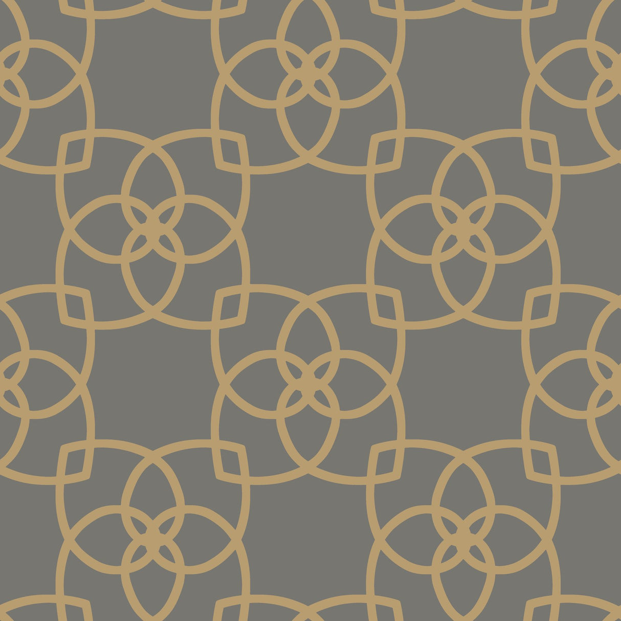 Serendipity Grey & Gold Metallic Geometric Wallpaper with Interlocking Petal Lattice - York Y6200204