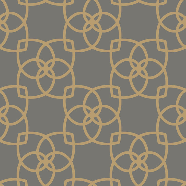 Serendipity Grey & Gold Metallic Geometric Wallpaper with Interlocking Petal Lattice - York Y6200204
