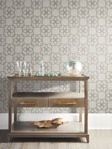 Serendipity Pale Grey Metallic Geometric Wallpaper with Interlocking Petal Lattice - York Y6200205